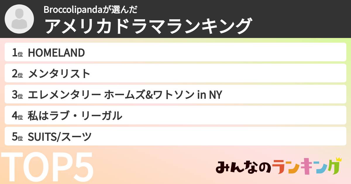 Broccolipandaさんの「アメリカドラマランキング」