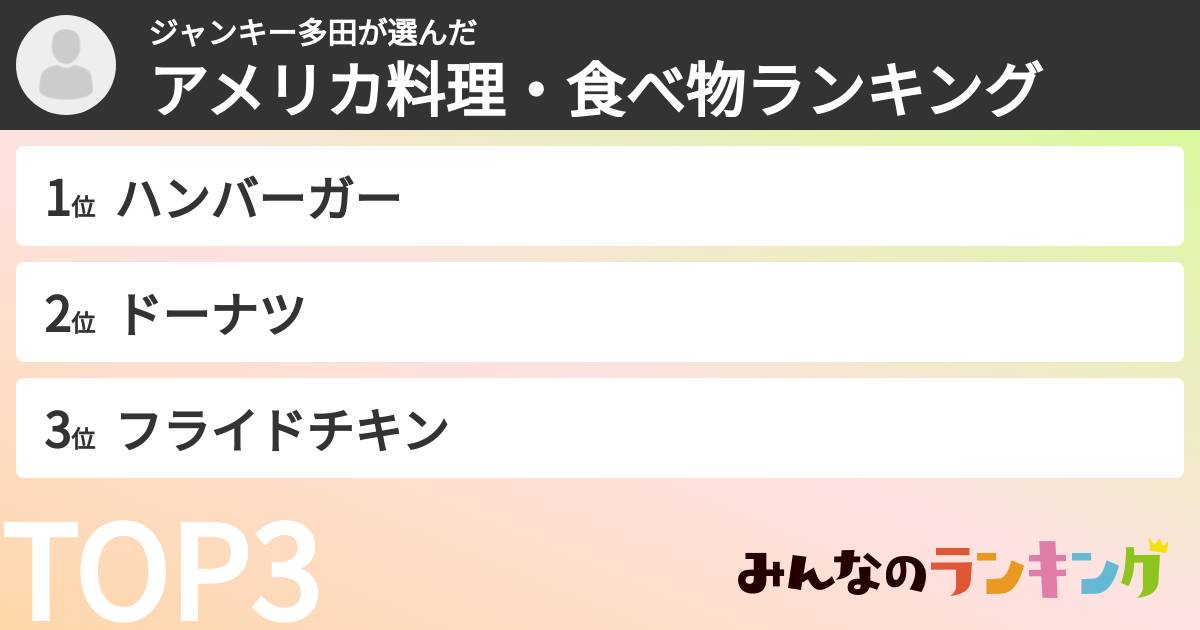 ジャンキー多田さんの「アメリカ料理・食べ物ランキング」