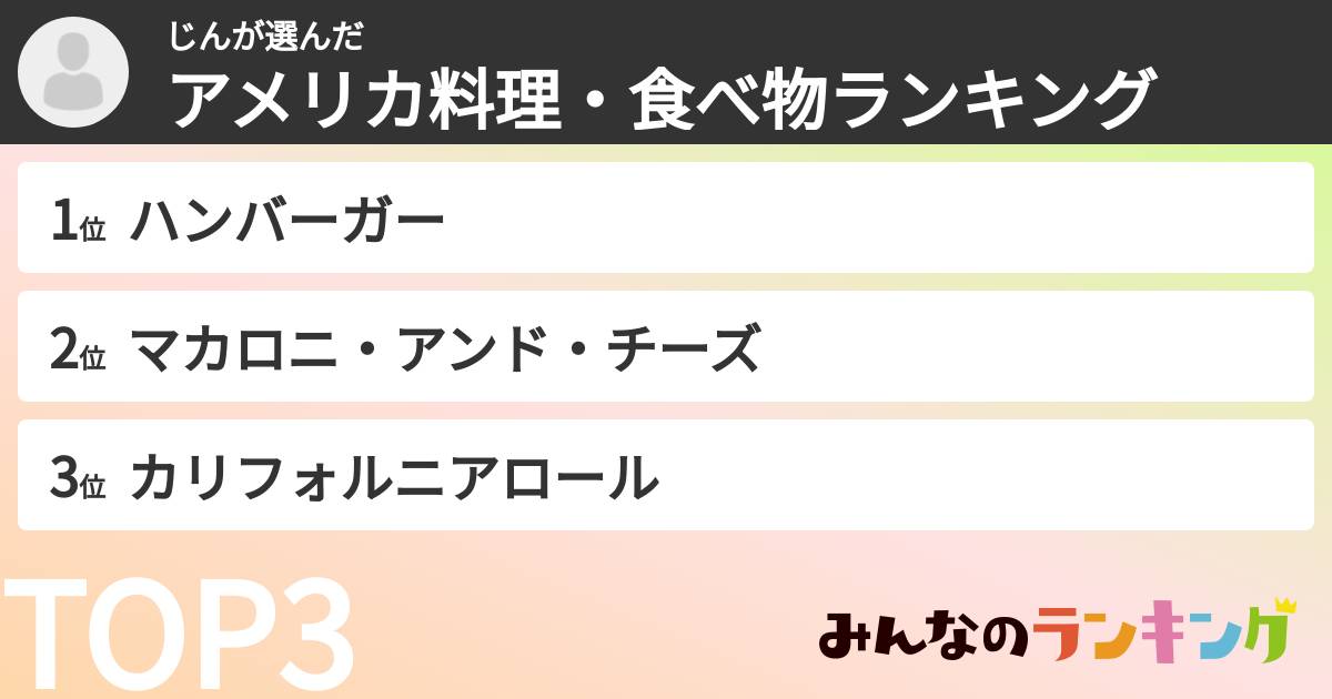 じんさんの「アメリカ料理・食べ物ランキング」