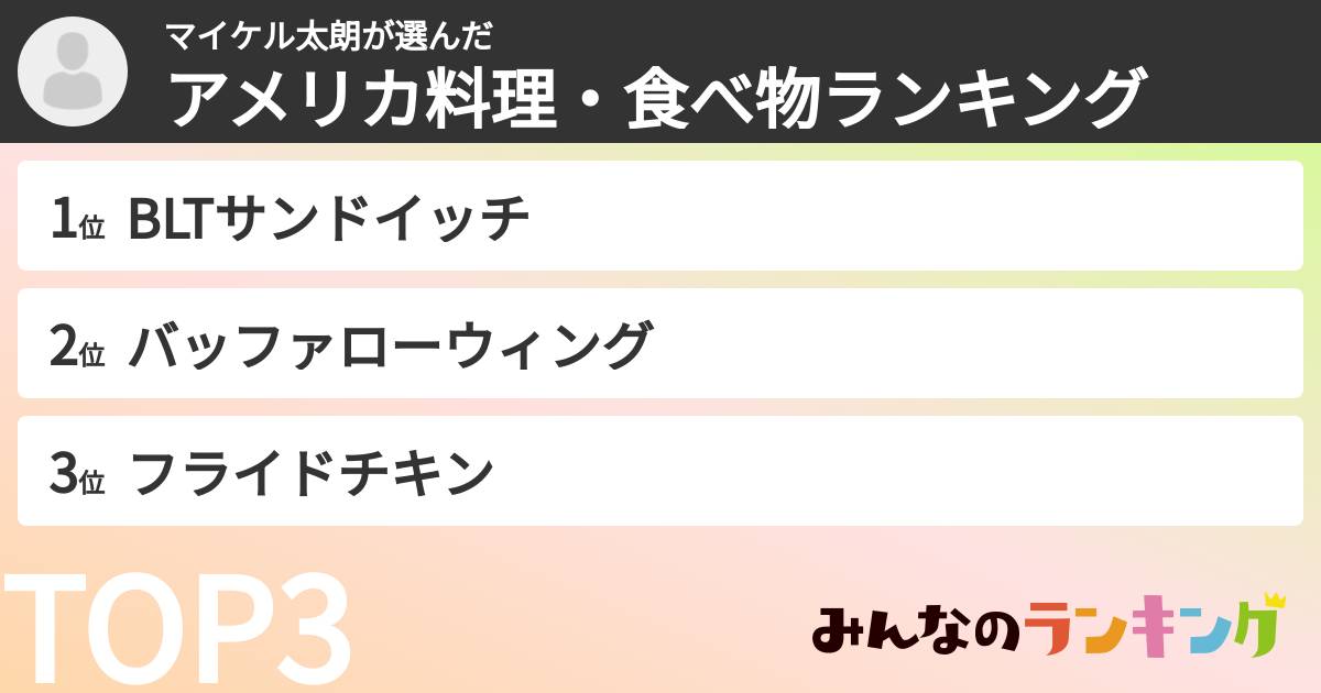 マイケル太朗さんの「アメリカ料理・食べ物ランキング」