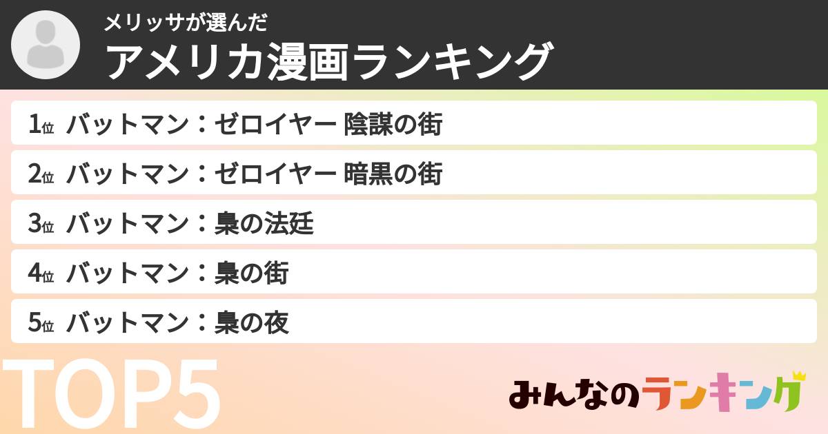 メリッサさんの「アメリカ漫画ランキング」