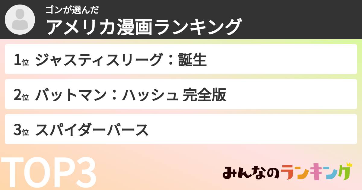 ゴンさんの「アメリカ漫画ランキング」