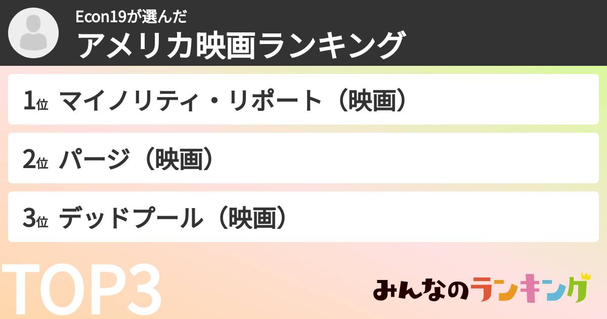 Econ19さんの「アメリカ映画ランキング」