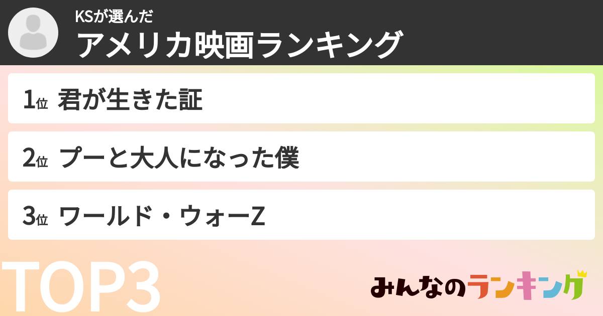 KSさんの「アメリカ映画ランキング」