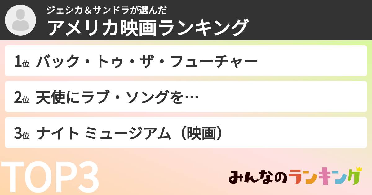 ジェシカ&サンドラさんの「アメリカ映画ランキング」