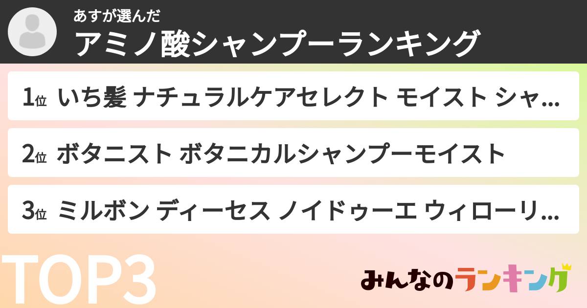 あすさんの「アミノ酸シャンプーランキング」