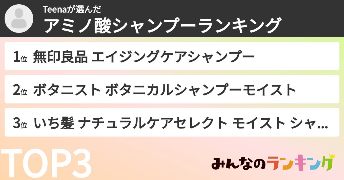 Teenaさんの「アミノ酸シャンプーランキング」