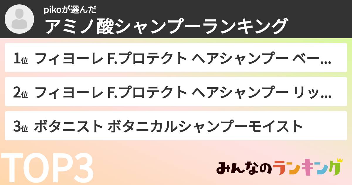 pikoさんの「アミノ酸シャンプーランキング」