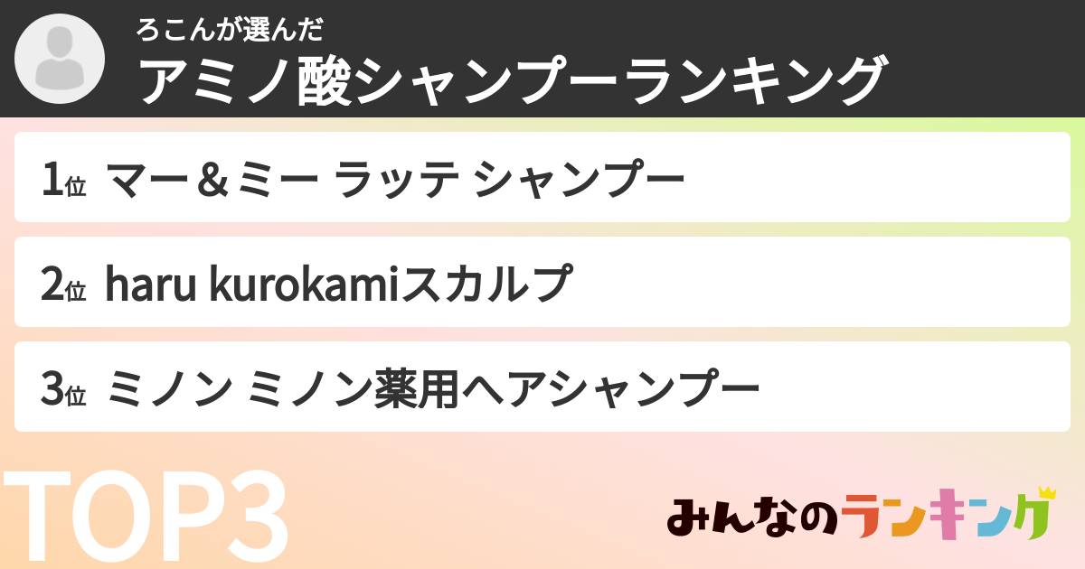 ろこんさんの「アミノ酸シャンプーランキング」