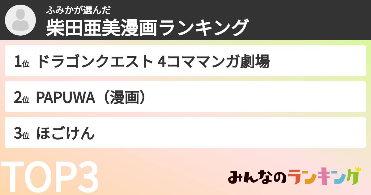 ふみかさんの「柴田亜美漫画ランキング」