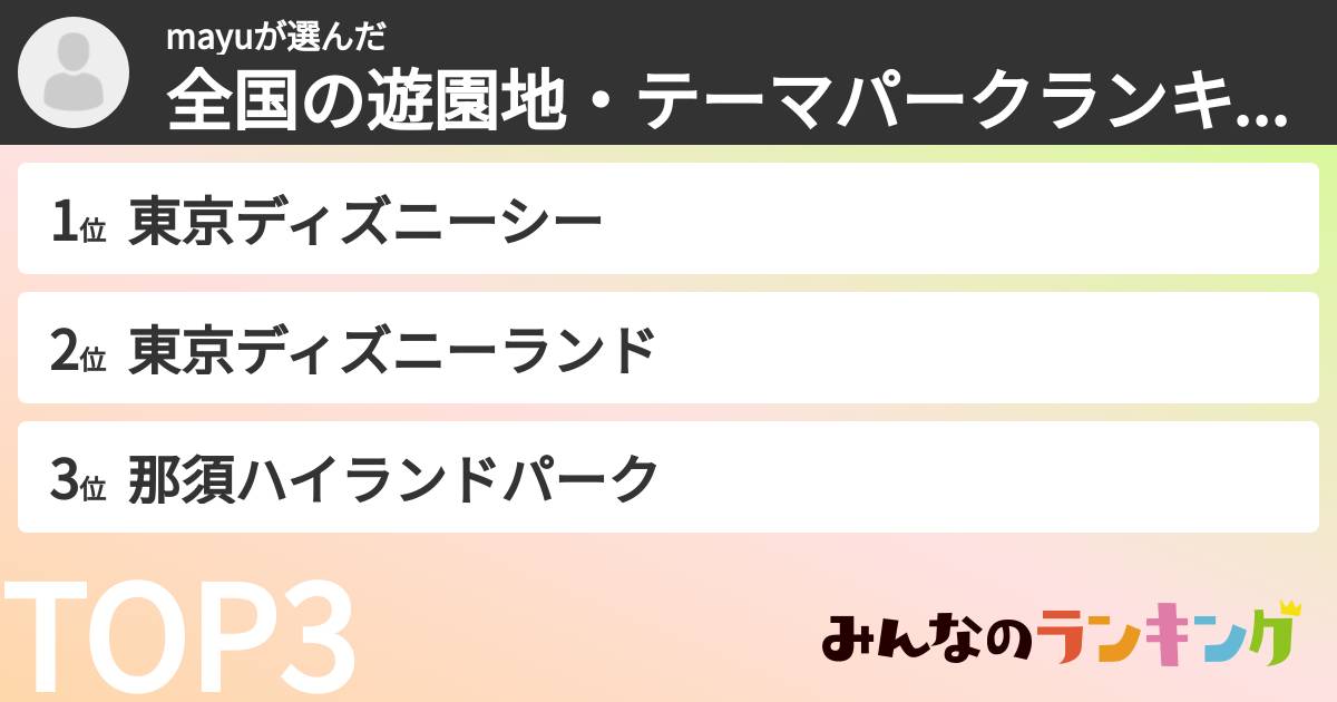 mayuさんの「全国の遊園地・テーマパークランキング」