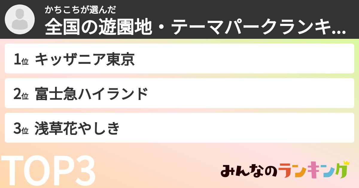 かちこちさんの「全国の遊園地・テーマパークランキング」