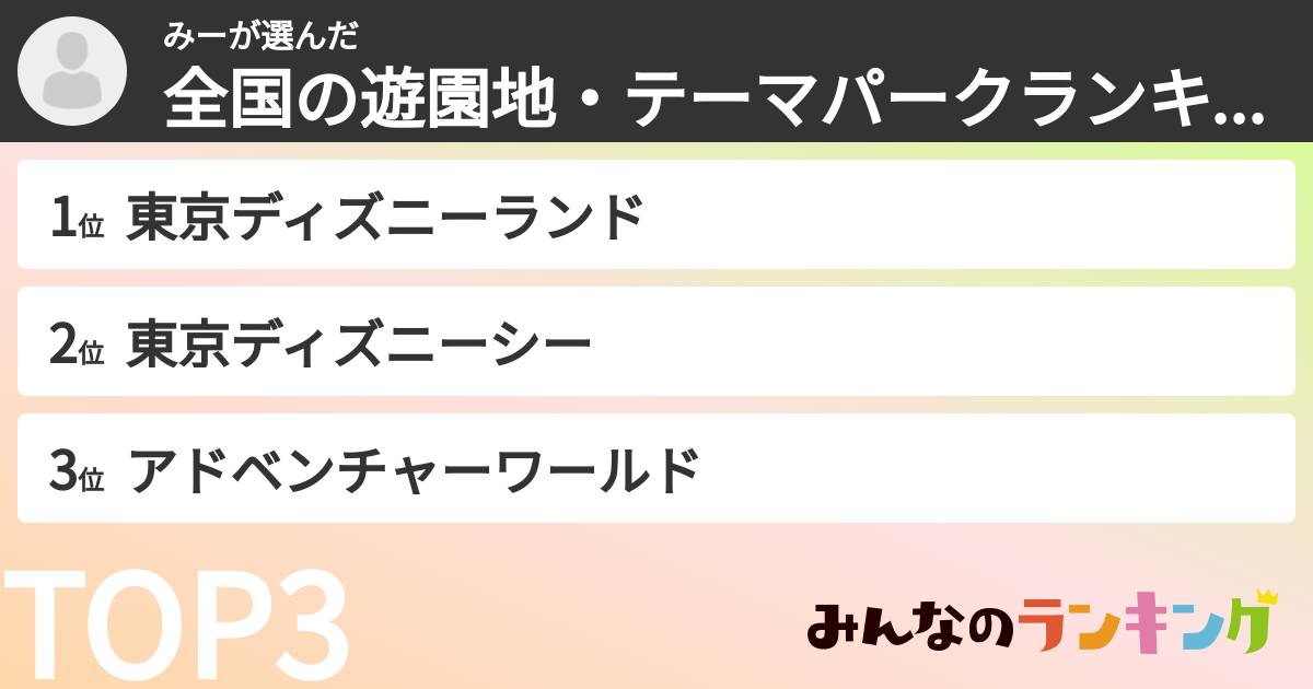 みーさんの「全国の遊園地・テーマパークランキング」