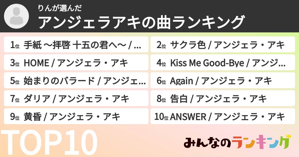 りんさんの「アンジェラアキの曲ランキング」