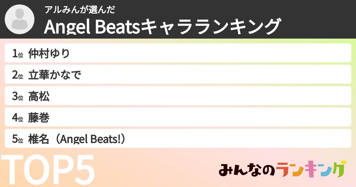 アルみんさんの「Angel Beatsキャラランキング」