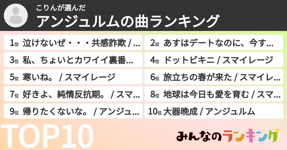 こりんさんの「アンジュルムの曲ランキング」