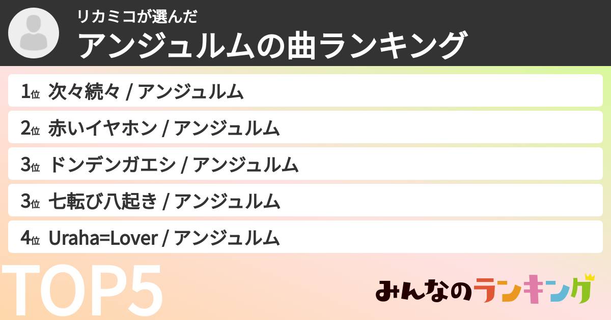 リカミコさんの「アンジュルムの曲ランキング」