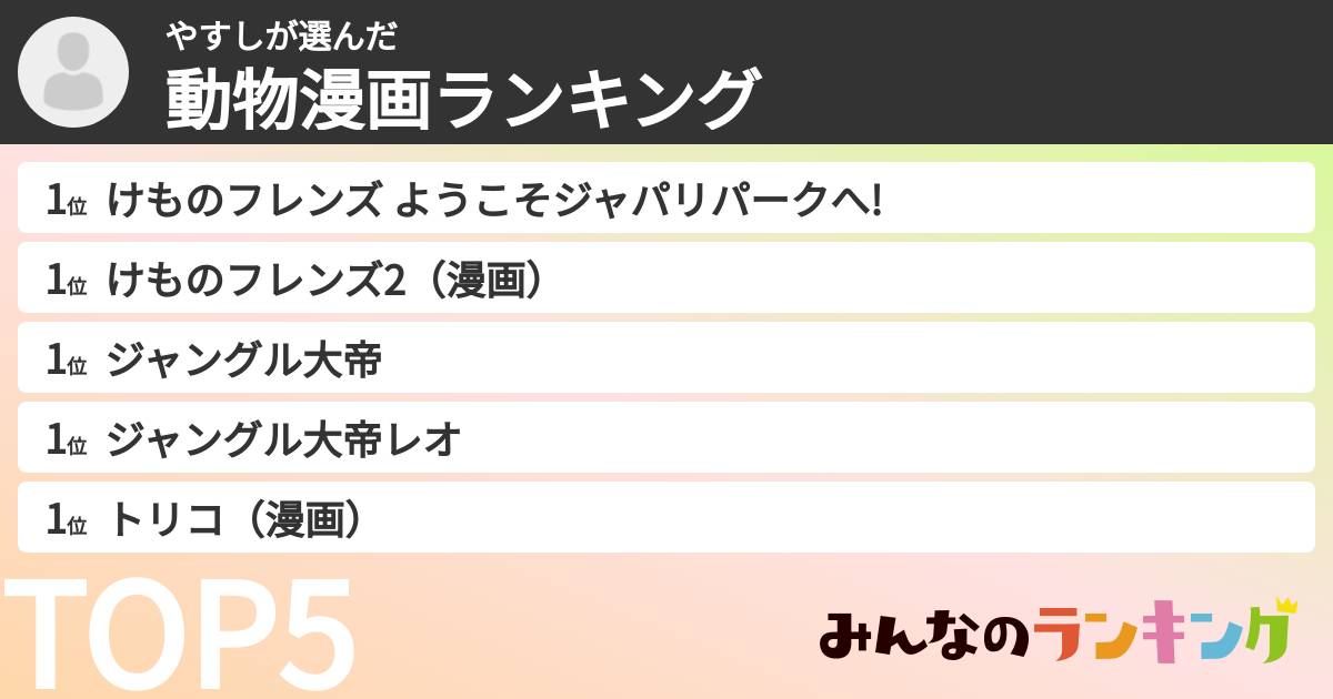 やすしさんの「動物漫画ランキング」
