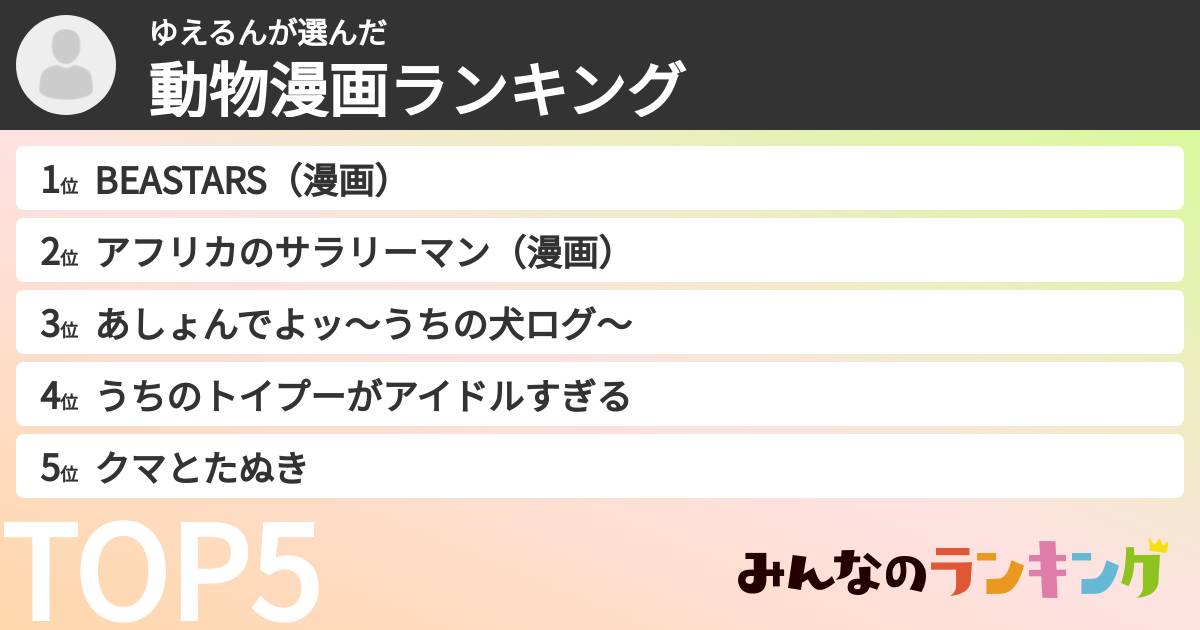 ゆえるんさんの「動物漫画ランキング」