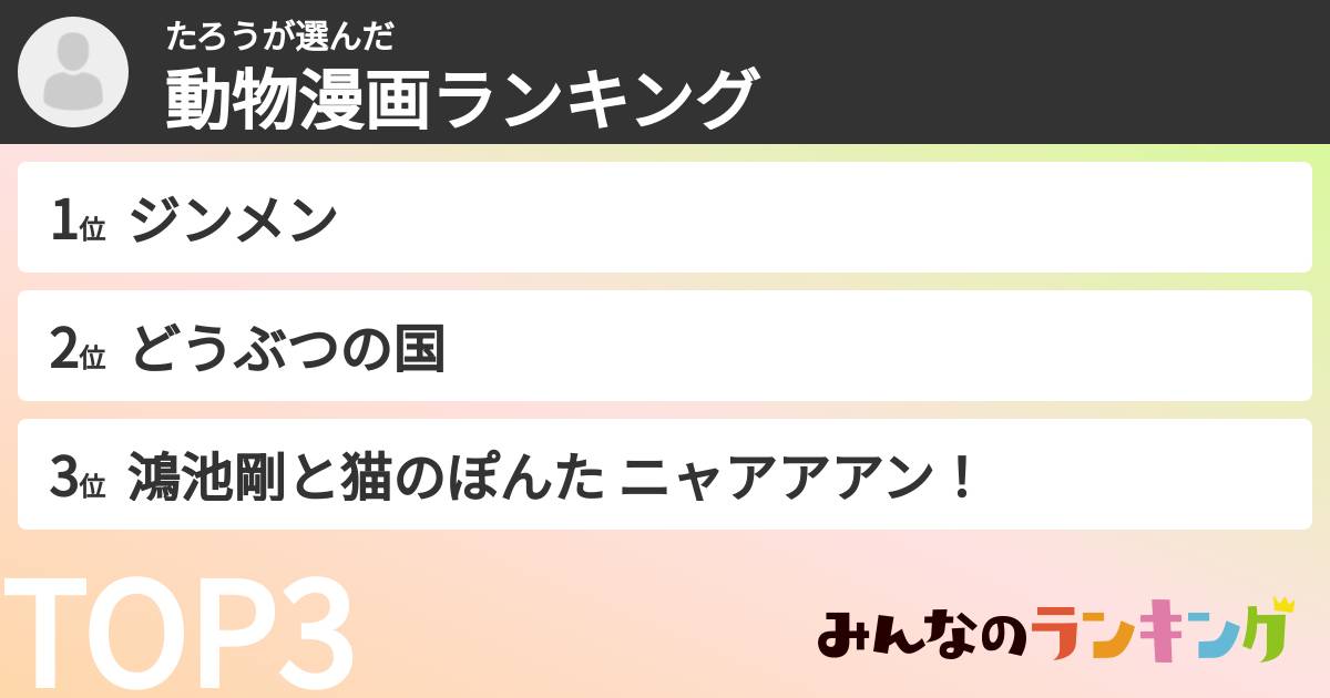 たろうさんの「動物漫画ランキング」