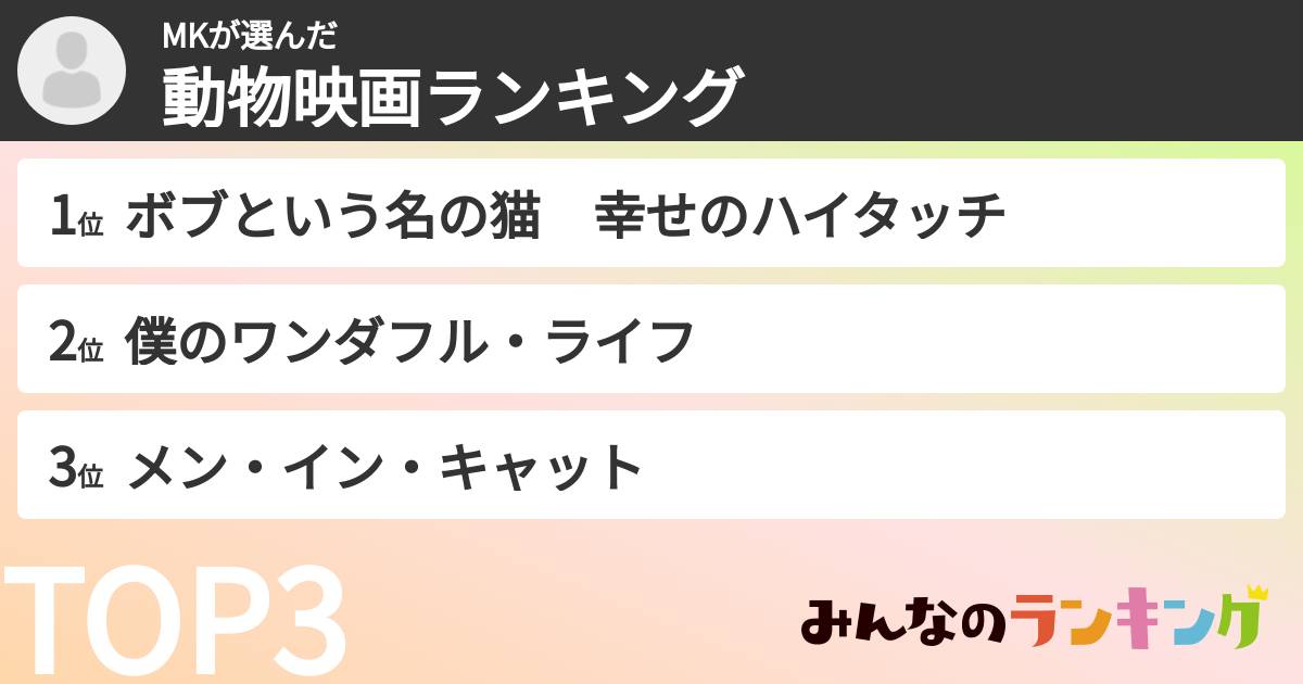 MKさんの「動物映画ランキング」