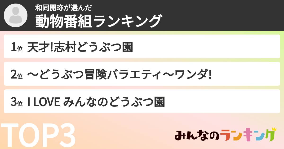 和同開珎さんの「動物番組ランキング」