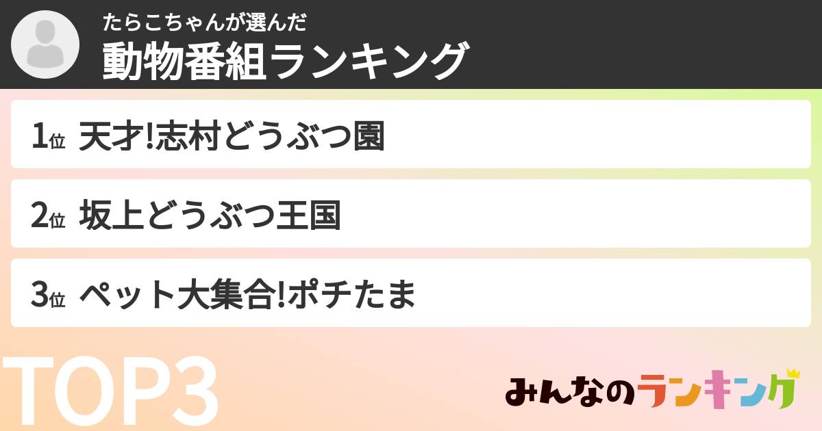 たらこちゃんさんの「動物番組ランキング」