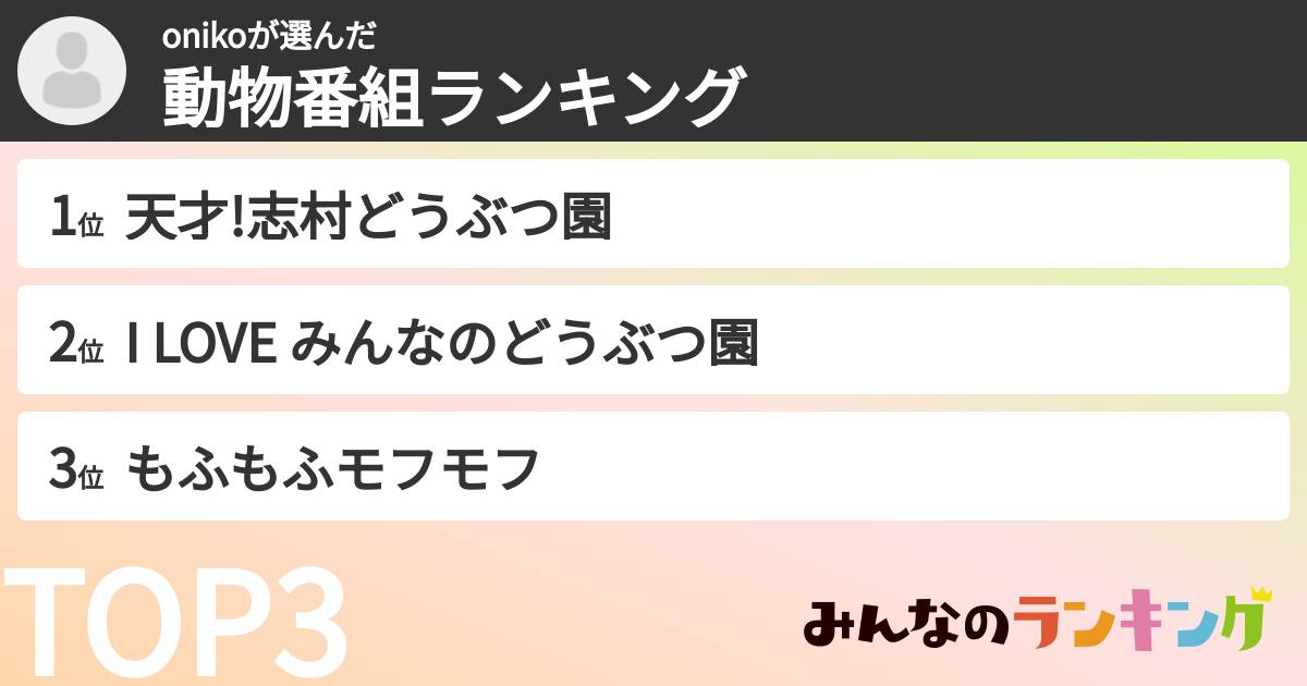 onikoさんの「動物番組ランキング」