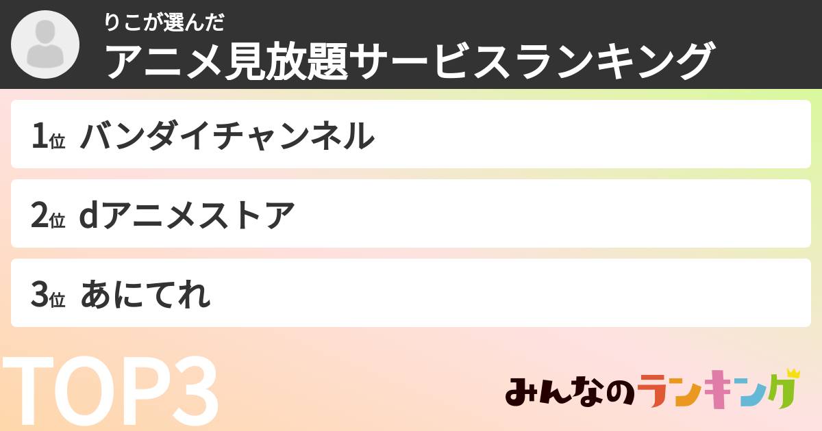 りこさんの「アニメ見放題サービスランキング」