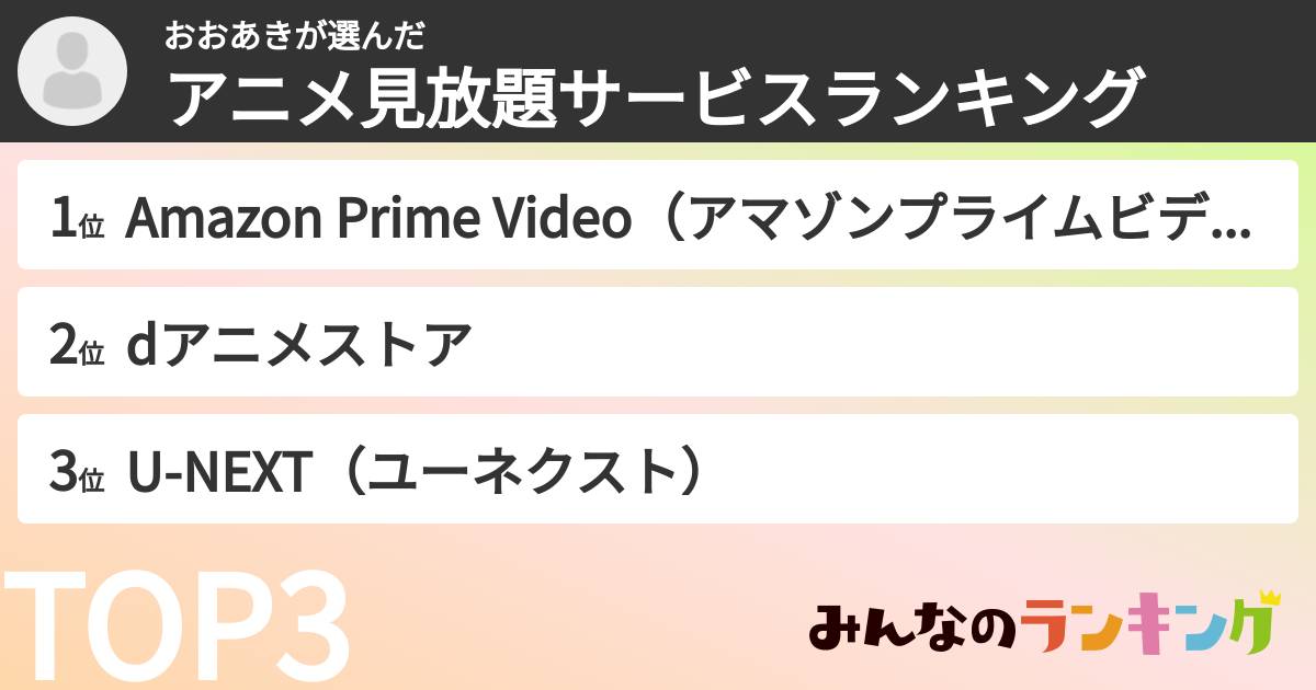 おおあきさんの「アニメ見放題サービスランキング」