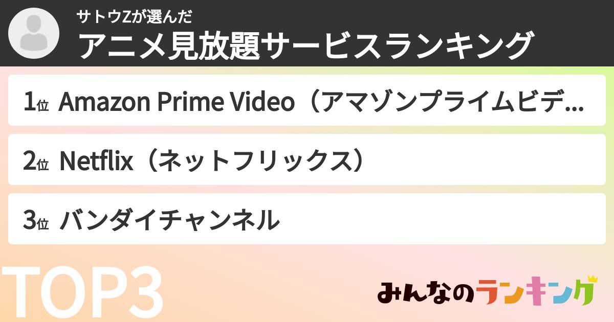 サトウZさんの「アニメ見放題サービスランキング」