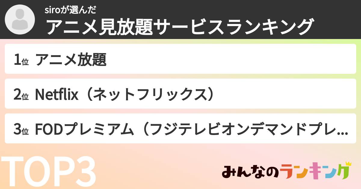 siroさんの「アニメ見放題サービスランキング」