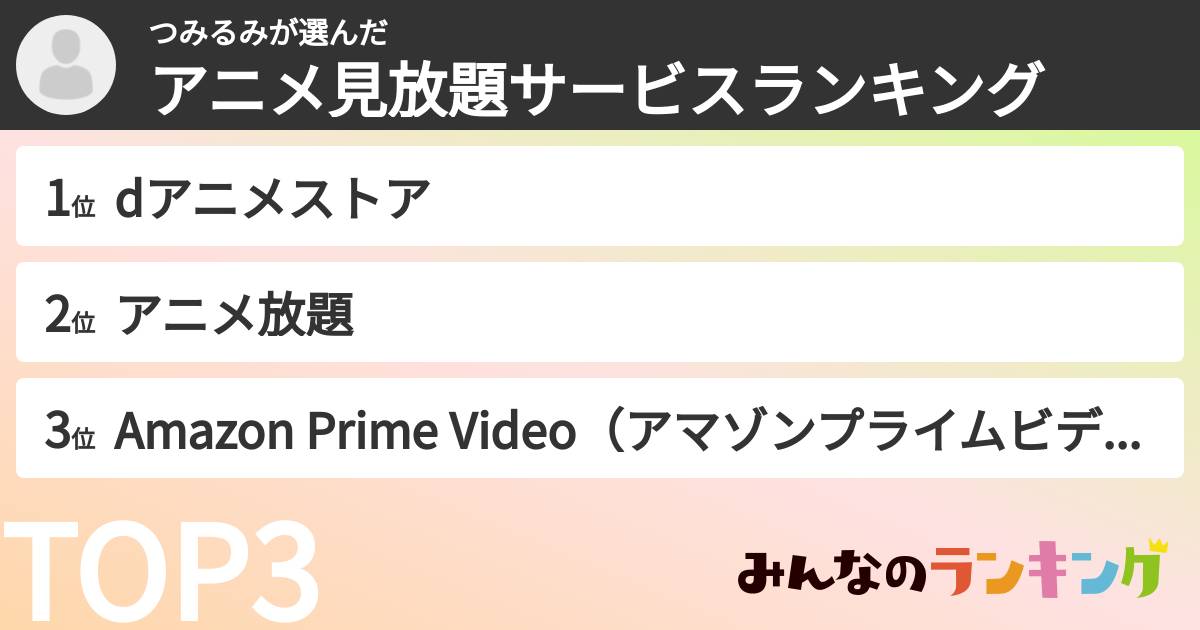 つみるみさんの「アニメ見放題サービスランキング」