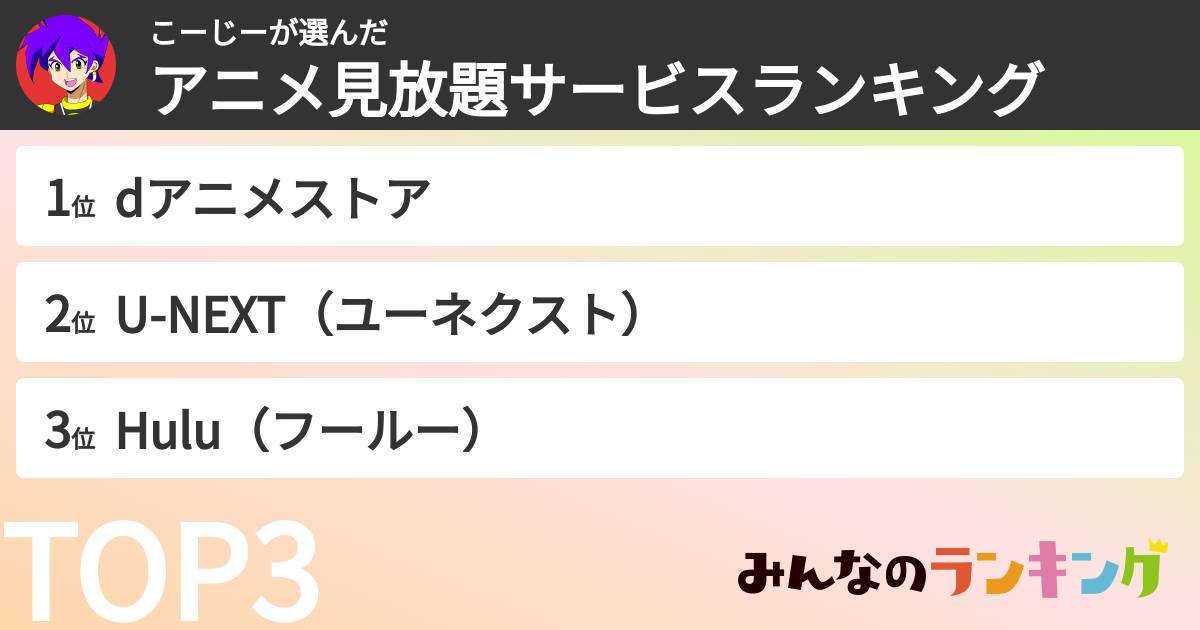 こーじーさんの「アニメ見放題サービスランキング」