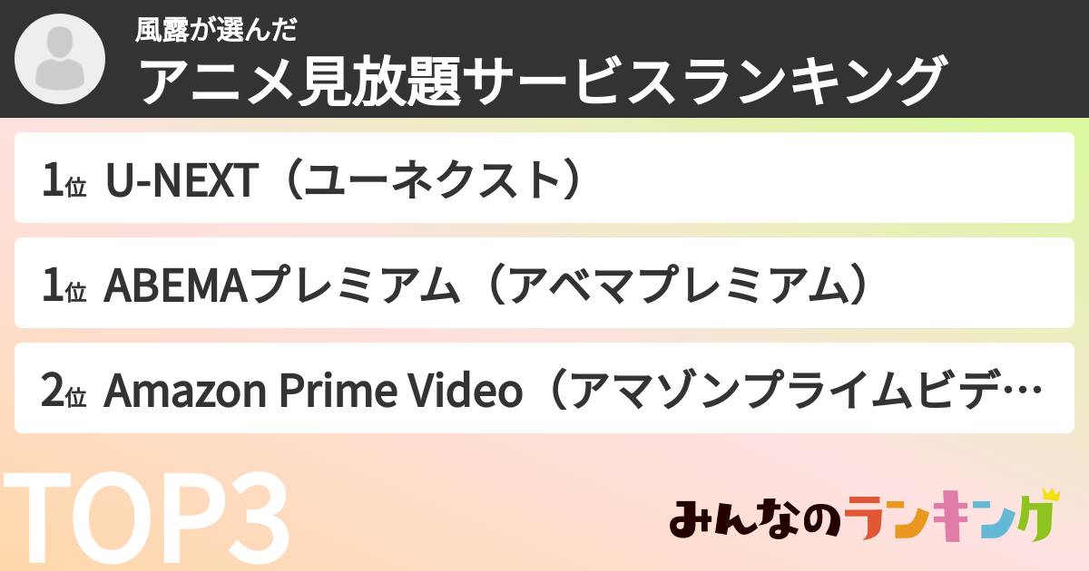 風露さんの「アニメ見放題サービスランキング」