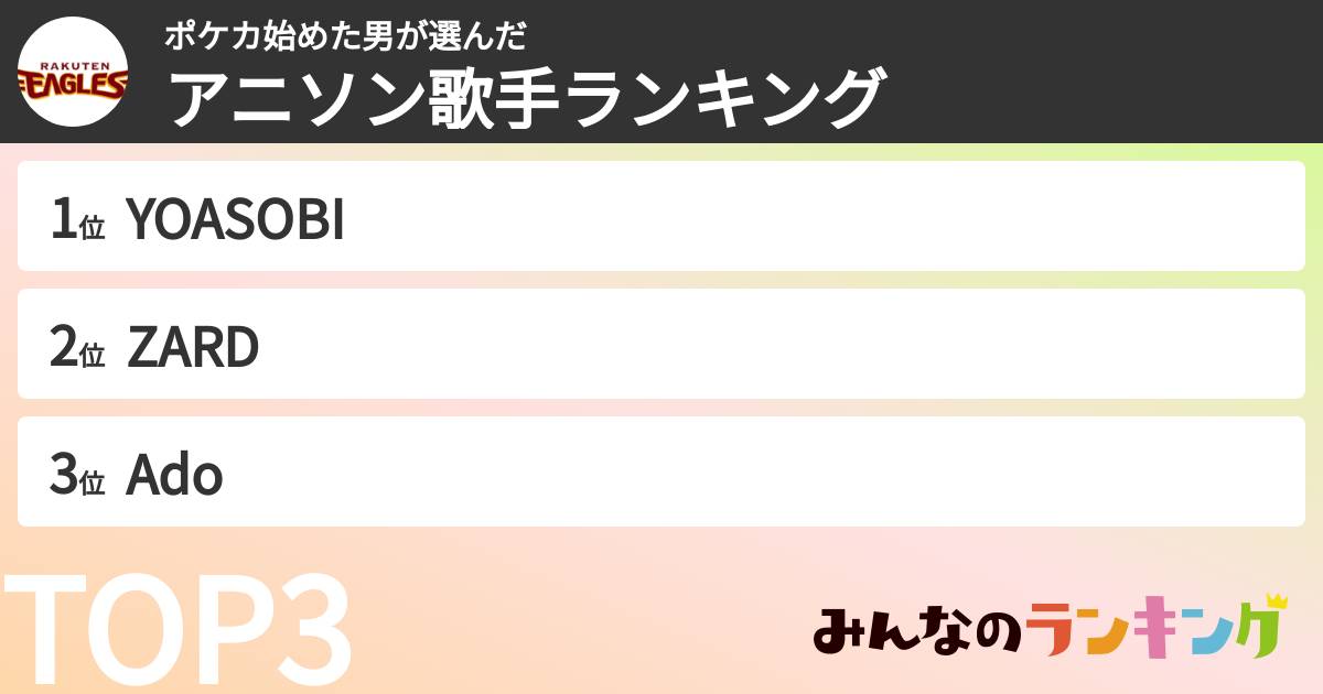 ポケカ始めた男さんの「アニソン歌手ランキング」