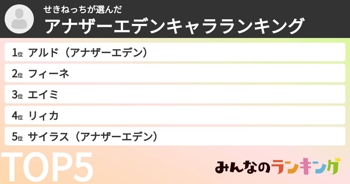 せきねっちさんの「アナザーエデンキャラランキング」