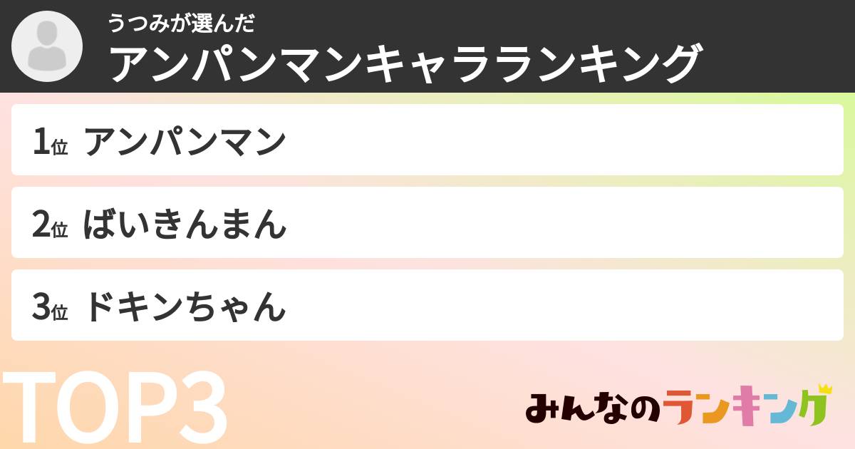 うつみさんの「アンパンマンキャラランキング」