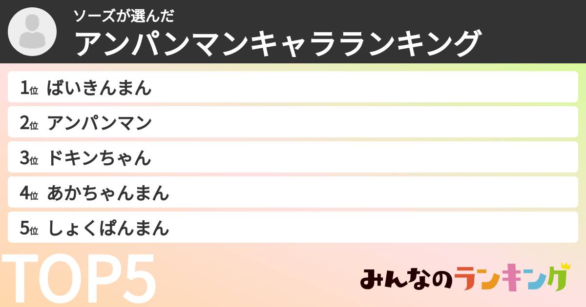 ソーズさんの「アンパンマンキャラランキング」