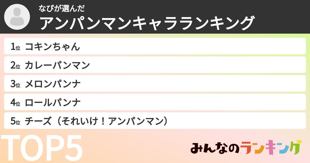 なぴさんの「アンパンマンキャラランキング」