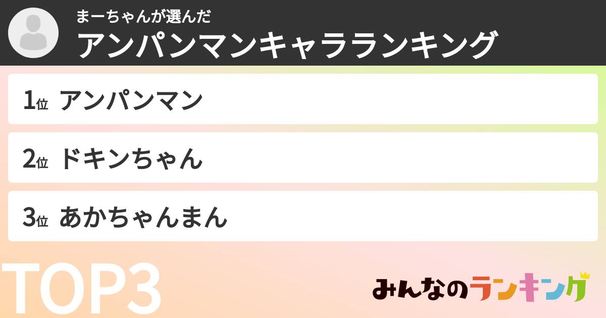 まーちゃんさんの「アンパンマンキャラランキング」