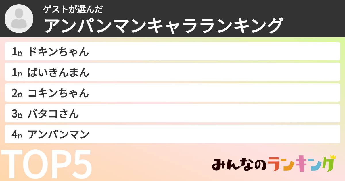 ああああああああさんの「アンパンマンキャラランキング」
