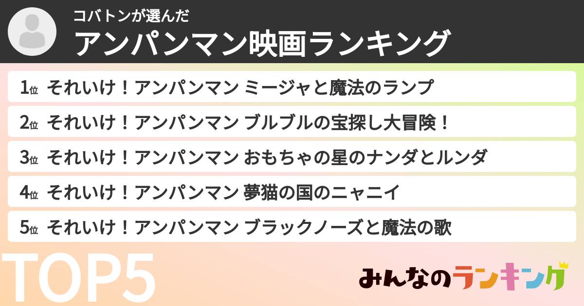 コバトンさんの「アンパンマン映画ランキング」