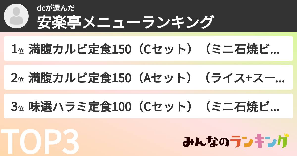 dcさんの「安楽亭メニューランキング」