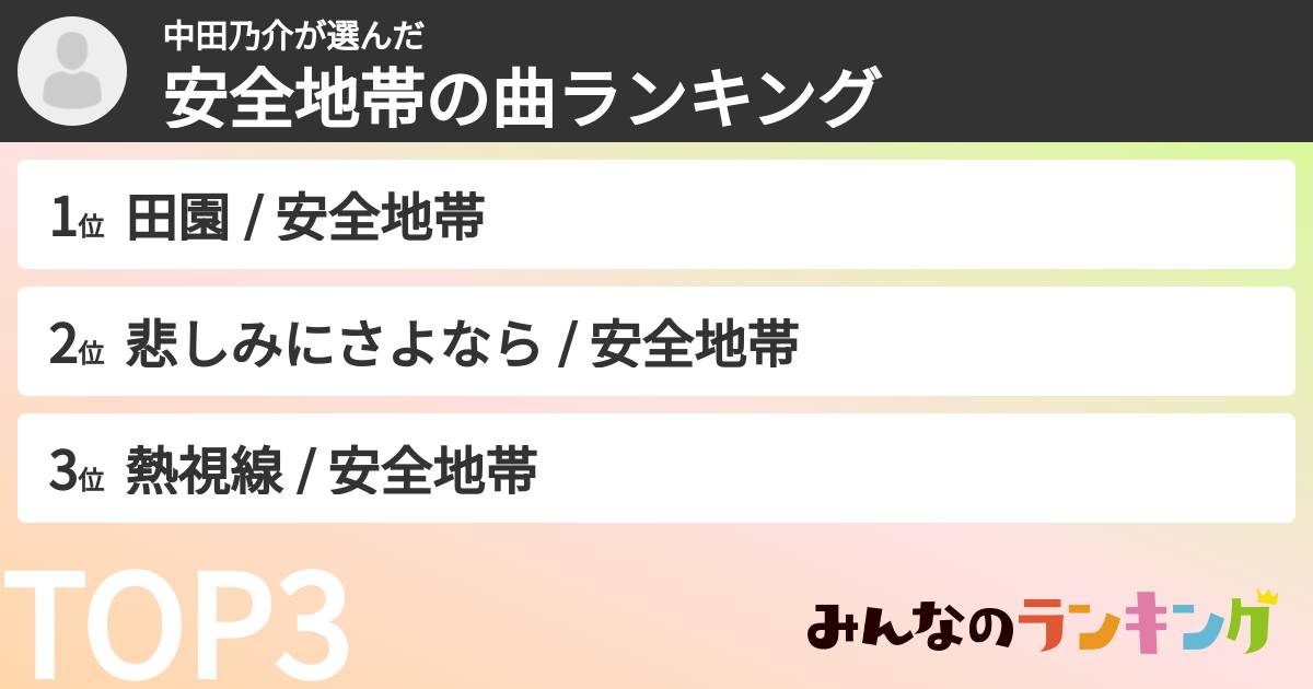 中田乃介さんの「安全地帯の曲ランキング」