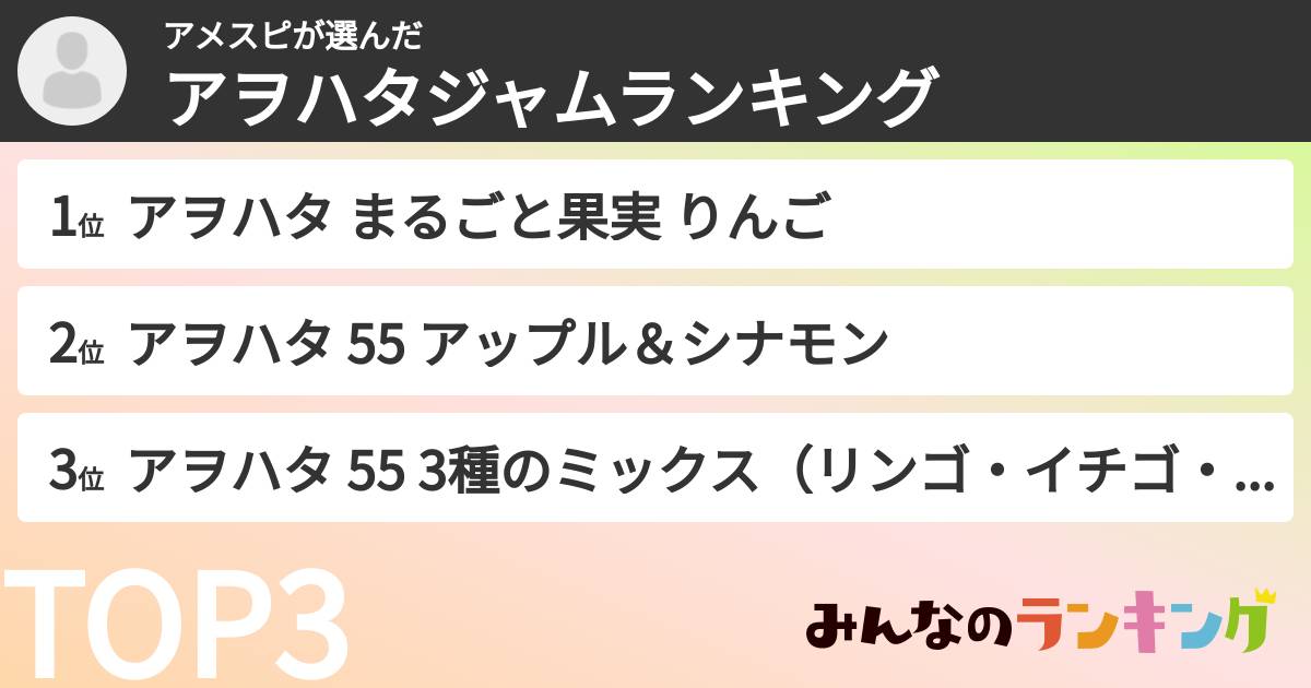 アメスピさんの「アヲハタジャムランキング」