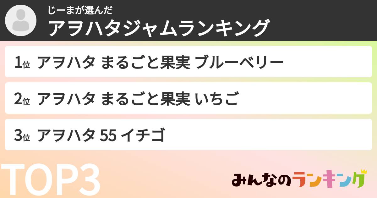 じーまさんの「アヲハタジャムランキング」