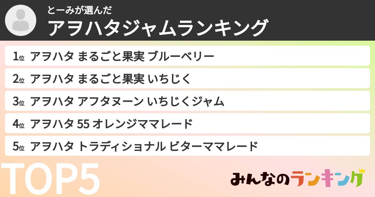 とーみさんの「アヲハタジャムランキング」