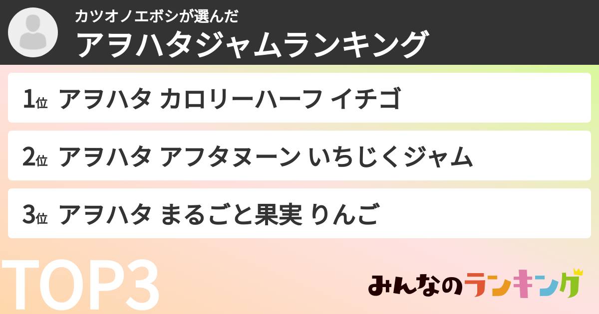 カツオノエボシさんの「アヲハタジャムランキング」