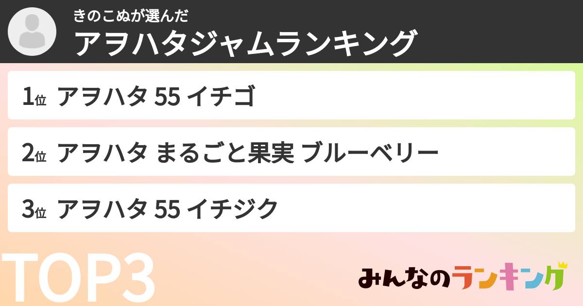 きのこぬさんの「アヲハタジャムランキング」